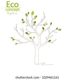 Tree on a white background. Contour. The concept of ecology, to save the planet. Environmentally friendly world. Simple modern minimalistic style. Simple illustrated illustration for printing, web.