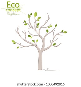 Tree on a white background. Contour. The concept of ecology, to save the planet. Environmentally friendly world. Simple modern minimalistic style. Simple illustrated illustration for printing, web.