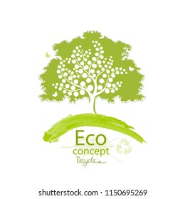 Tree on white background. Logo design template of tree. Environmentally friendly world. Illustration of ecology the concept of info graphics. Icon. Vector illustration. Green. 