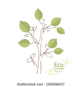 Tree on white background. Logo design template of tree. Environmentally friendly world. Illustration of ecology the concept of info graphics. Icon. Vector illustration. Green. Black. Doodle. 