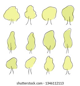 Tree on white background. Logo design template of tree. Environmentally friendly world. Illustration of ecology the concept of info graphics. Icon. Vector illustration. Green. Black. Doodle. 