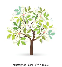 Tree on a white background. Minimal Style. Vector handwriting illustration. Doodle Hand-drawn. Environmentally friendly world.