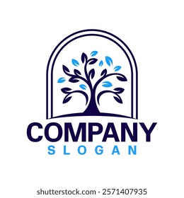Tree on window on blue logo design