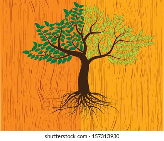 tree on wood background