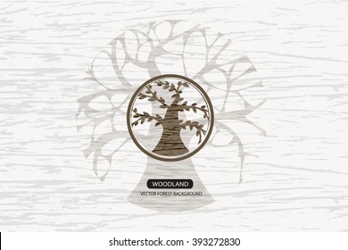 Tree on wooden texture.Circle Tree vector logo design.Vector illustration background.