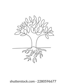 Tree one continuous line art illustration, Black line art , Stock illustration, natural drawing.