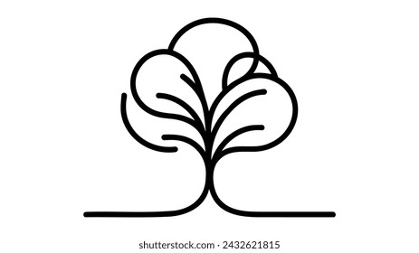 tree in one line art drawing style. Minimalist black linear sketch isolated on white background. Vector illustration