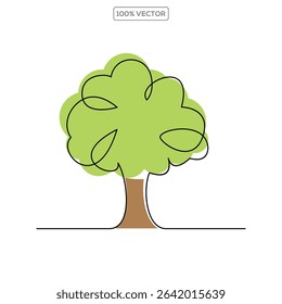 tree one line color illustration template template 01