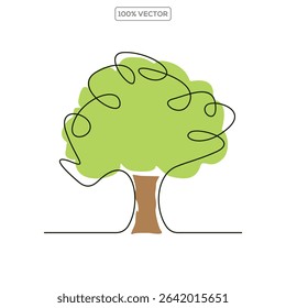 tree one line color illustration template template 02