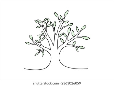 Tree one line drawing colored with pastel colors, vector illustration.