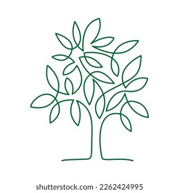 A tree with one line drawing. Ecology concept.  Natural and organic logo. Aesthetic home decor, wall art posters, t-shirt print. Vector EPS 10