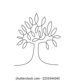 Tree One line drawing on white background