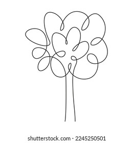 Tree one line drawing. Outline chestnut on a white background. Oak minimalist art icon.