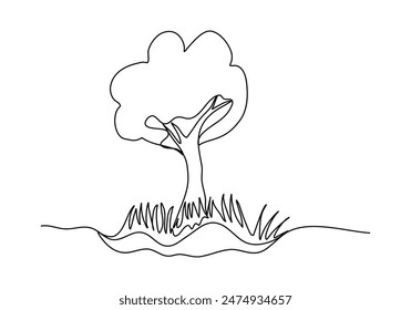 Tree, one line drawing vector illustration.