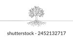 tree in one line. Graphic vector illustration of a continuous line drawing of a tree with roots