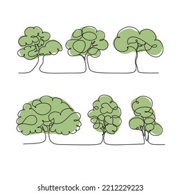 Tree one line vector icon set. Contains such icons as tree, plant, pine tree, cactus, bamboo and many others. Extended stroke