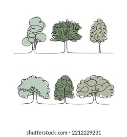 Tree one line vector icon set. Contains such icons as tree, plant, pine tree, cactus, bamboo and many others. Extended stroke