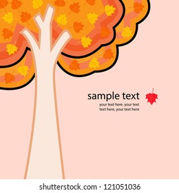 Tree with orange leaves and background for text. Illustration.