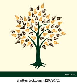 The tree with orange leaves. A vector illustration.