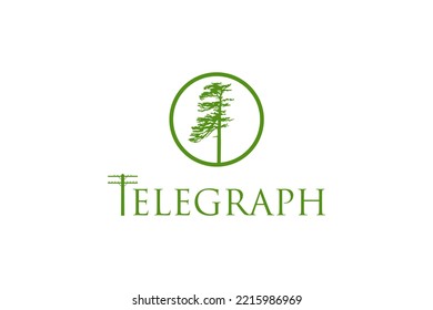 Tree outdoor logo icon with Telegraph pole symbol power pole landscape silhouette electric tower.
