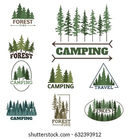 Tree outdoor travel green silhouette forest badge coniferous natural logo badge tops pine spruce vector.