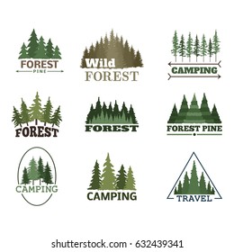 Tree outdoor travel green silhouette forest badge coniferous natural logo badge tops pine spruce vector.