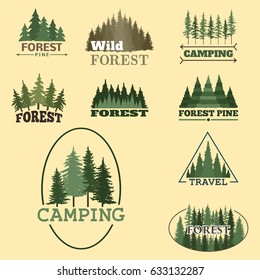 Tree outdoor travel green silhouette forest badge coniferous natural logo badge tops pine spruce vector.