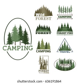 Tree outdoor travel green silhouette forest badge coniferous natural logo badge tops pine spruce vector.