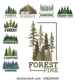 Tree outdoor travel green silhouette forest badge coniferous natural logo badge tops pine spruce vector.