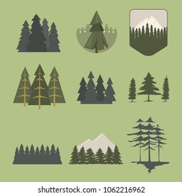 Tree outdoor travel pine silhouette coniferous natural tops pine spruce branch cedar plant leaf stem drawing vector illustration.