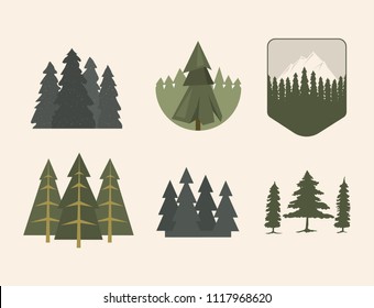 Tree outdoor travel pine silhouette coniferous natural tops pine spruce branch cedar plant leaf stem drawing vector illustration.