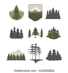 Tree Outdoor Travel Pine Silhouette Coniferous Natural Tops Pine Spruce Branch Cedar Plant Leaf Stem Drawing Vector Illustration.