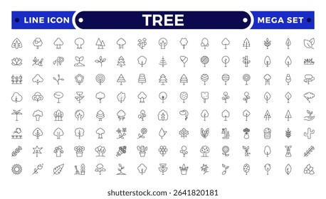 Tree Outline icon collection. Includes thin line symbols nature, basil, tree, ecology, plant, eco and more. Isolated icons. Leaf icon set.
