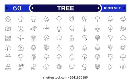 Tree Outline icon collection. Includes thin line symbols nature, basil, tree, ecology, plant, eco and more. Isolated icons. Leaf icon set.
