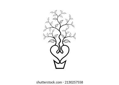 tree outline vector, floral line art design, plant with branch line drawing elements