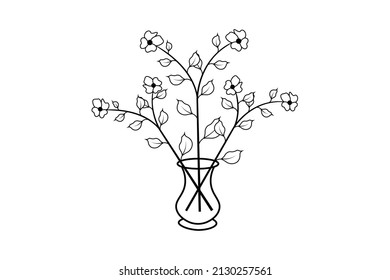 tree outline vector, floral line art design, plant with branch line drawing elements