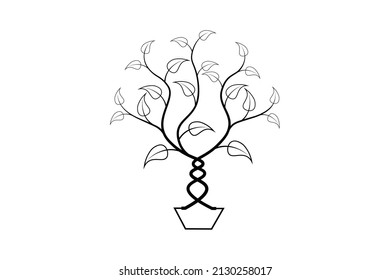 tree outline vector, floral line art design, plant with branch line drawing elements