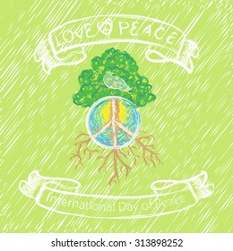 Tree, pacific and white pigeon. Vector illustration