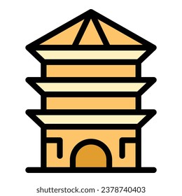 Tree pagoda icon outline vector. Chinese building. House temple color flat