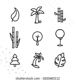 tree, palm, bamboo, forest, firtree line icon set