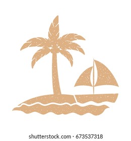 tree palm beach with sailboat