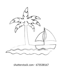 tree palm beach with sailboat