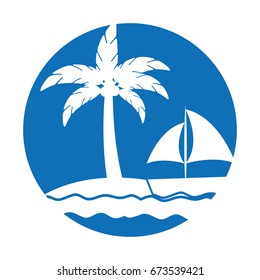 tree palm beach with sailboat