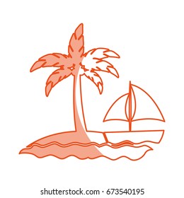 tree palm beach with sailboat