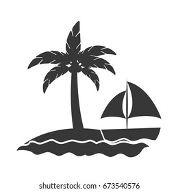 tree palm beach with sailboat