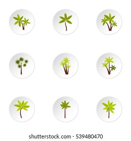 Tree palm icons set. Flat illustration of 9 tree palm vector icons for web