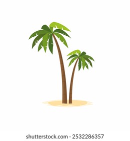 Tree palm and sand beach icon design isolated on white background. Flat vector illustration.