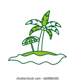 tree palm with umbrella summer icon