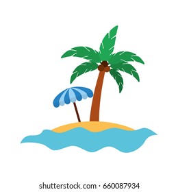 tree palm with umbrella summer icon