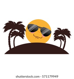 tree palms beach with sun character